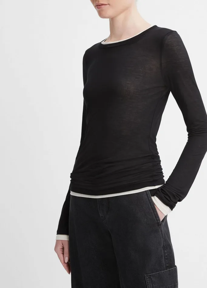 Vince TShirts Women DoubleLayer LongSleeve TShirt Black Combo