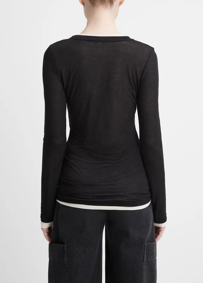 Vince TShirts Women DoubleLayer LongSleeve TShirt Black Combo
