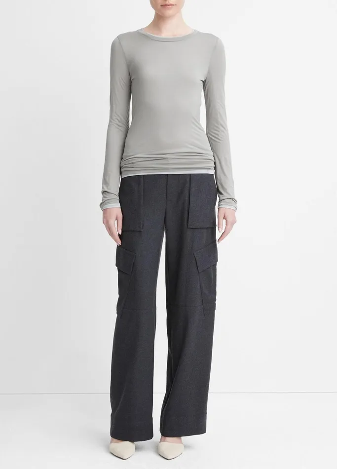 Vince TShirts Women DoubleLayer LongSleeve TShirt Medium Grey Combo