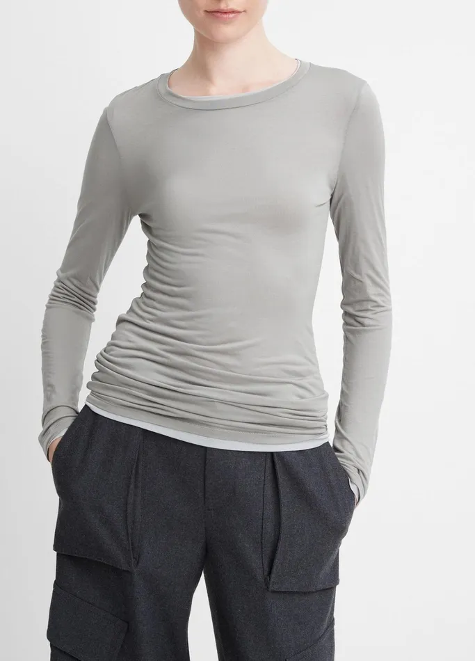 Vince TShirts Women DoubleLayer LongSleeve TShirt Medium Grey Combo