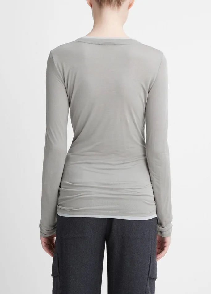 Vince TShirts Women DoubleLayer LongSleeve TShirt Medium Grey Combo