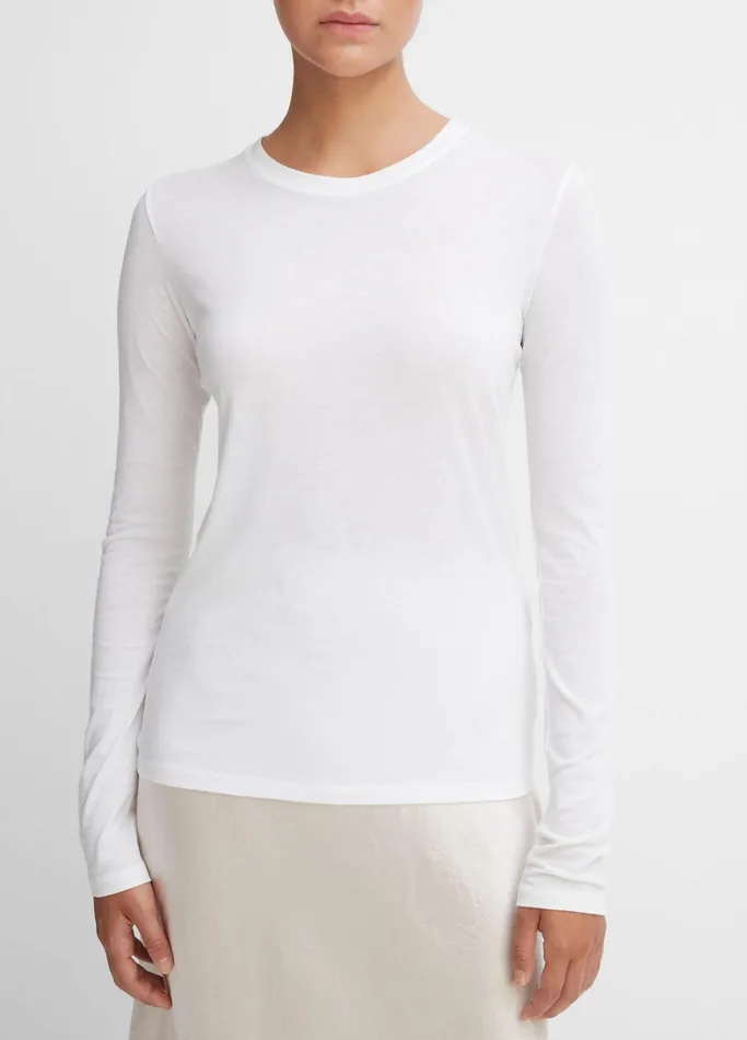 Vince TShirts Women Essential Long Sleeve Crew Neck TShirt Optic White