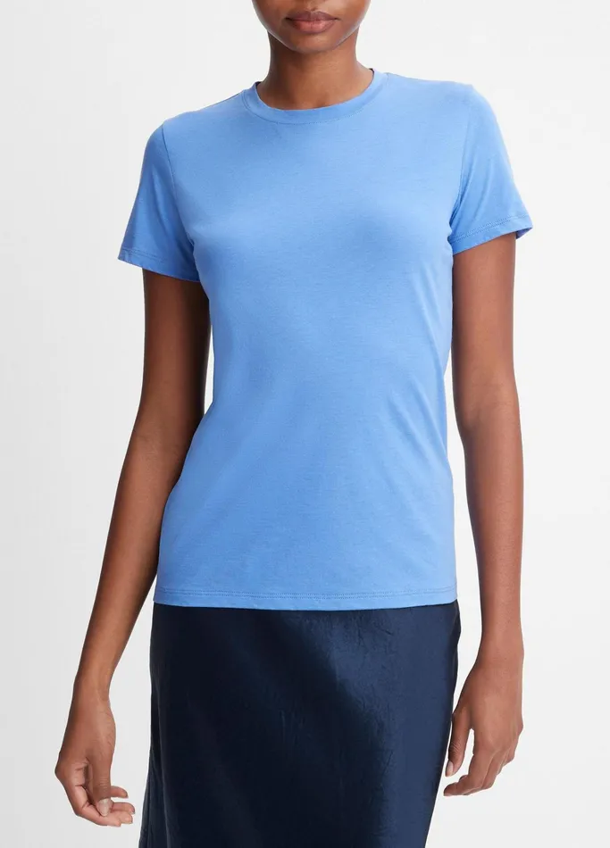 Vince TShirts Women Essential Pima Cotton Crew Neck TShirt Wave Quartz