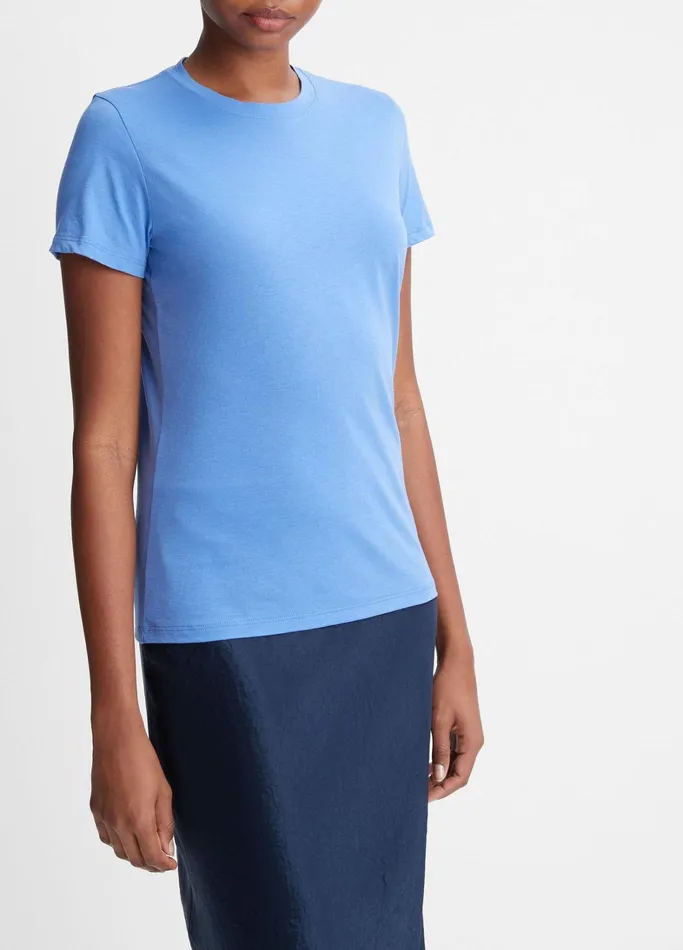 Vince TShirts Women Essential Pima Cotton Crew Neck TShirt Wave Quartz