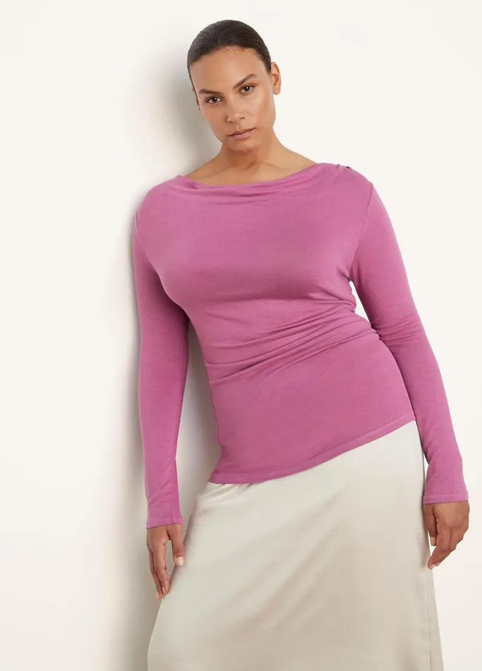Vince TShirts Women Long Sleeve DrapedNeck Top Camelia