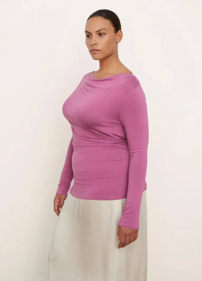 Vince TShirts Women Long Sleeve DrapedNeck Top Camelia