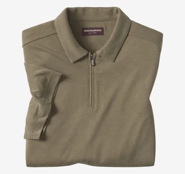 Vintage Birdseye Zip Polo Olive Men Polos and Tees Johnston and Murphy