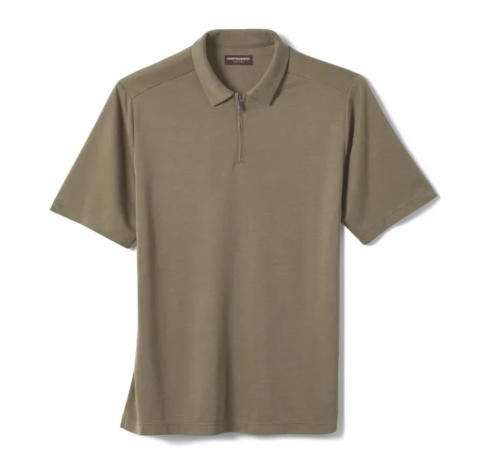 Vintage Birdseye Zip Polo Olive Men Polos and Tees Johnston and Murphy