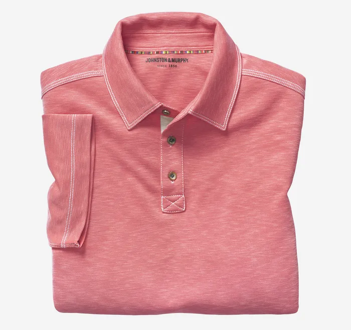 Vintage Slub Polo Coral Men Polos and Tees Johnston and Murphy
