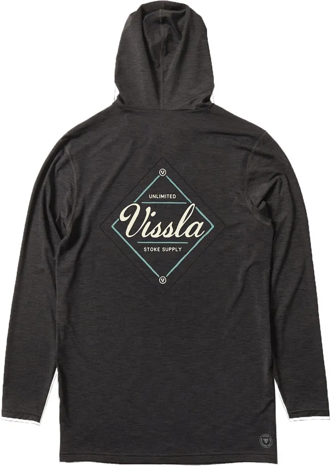 Vissla Twisted Eco Hooded Long Sleeve Lycra Rash Guard Black Heather Men Wetsuit Tops and Lycra