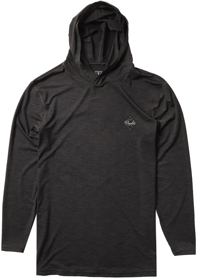 Vissla Twisted Eco Hooded Long Sleeve Lycra Rash Guard Black Heather Men Wetsuit Tops and Lycra