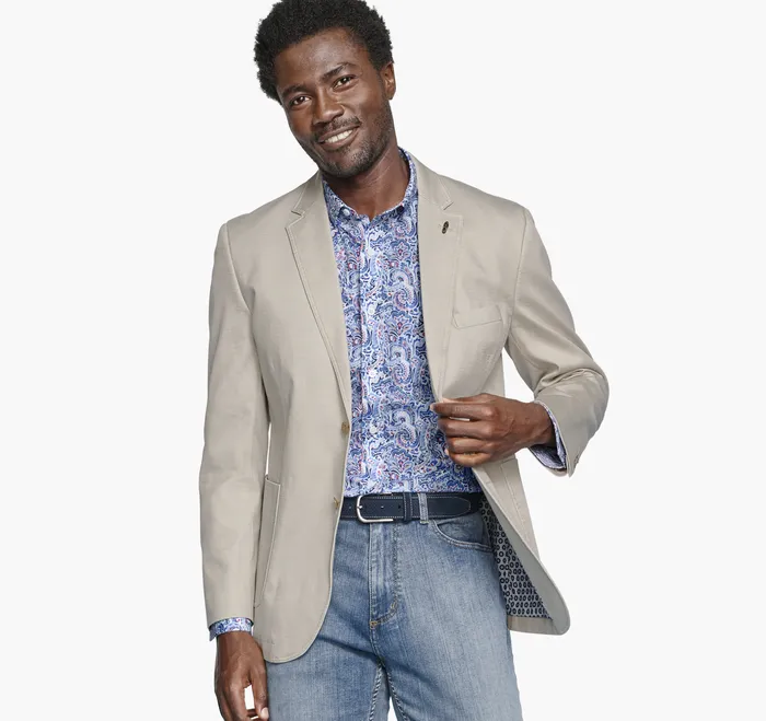 Washed Cotton Dobby Blazer Stone Men Blazers Johnston and Murphy
