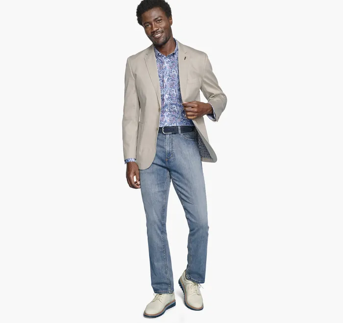 Washed Cotton Dobby Blazer Stone Men Blazers Johnston and Murphy