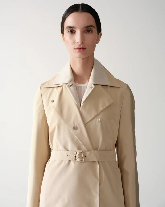 Water Repellent Silk Trench Coat Sand Women Akris Coats