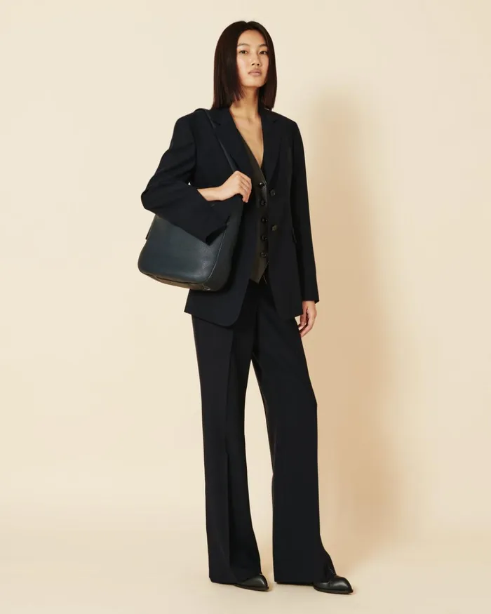 Wide Straight Leg Pants In Cool Wool Navy Women Akris Pants