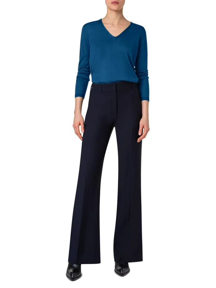 Wide Straight Leg Pants In Cool Wool Navy Women Akris Pants