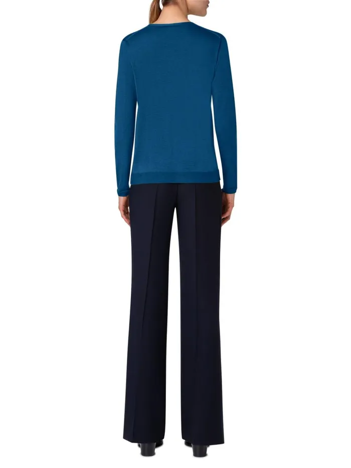 Wide Straight Leg Pants In Cool Wool Navy Women Akris Pants