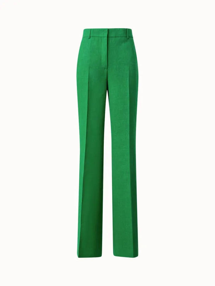 Wide Straight Leg Pants In Linen Wool DoubleFace Leaf Women Akris Pants