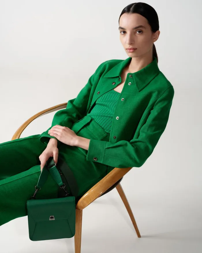 Wide Straight Leg Pants In Linen Wool DoubleFace Leaf Women Akris Pants