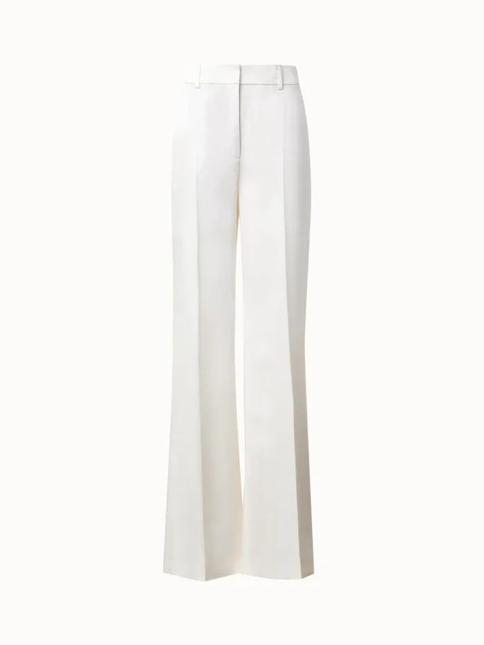 Wide Straight Leg Pants In Wool Satin Ivory Women Akris Pants