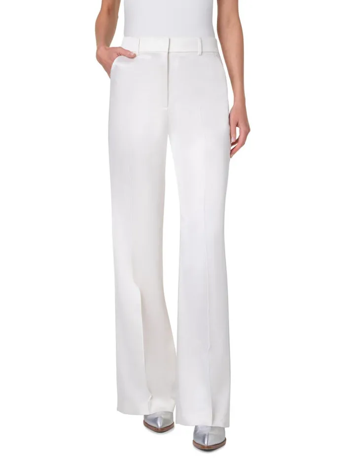 Wide Straight Leg Pants In Wool Satin Ivory Women Akris Pants