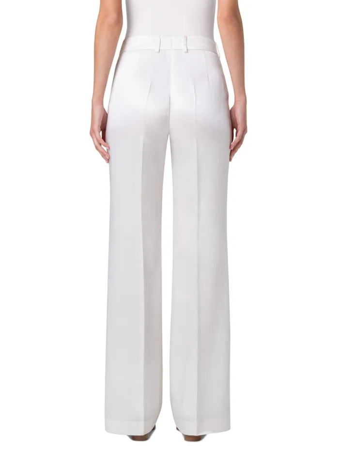Wide Straight Leg Pants In Wool Satin Ivory Women Akris Pants