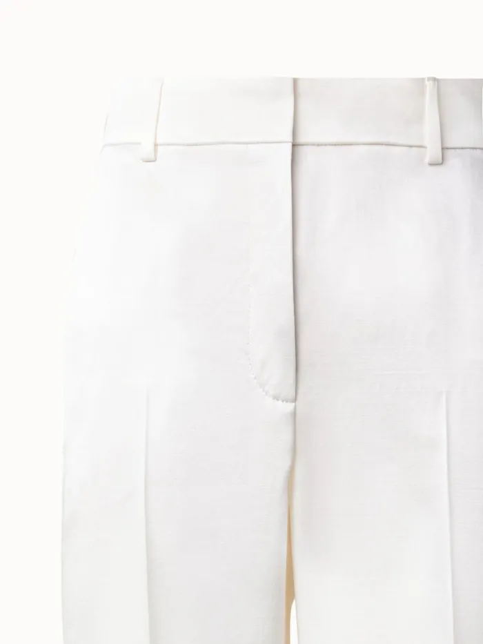 Wide Straight Leg Pants In Wool Satin Ivory Women Akris Pants