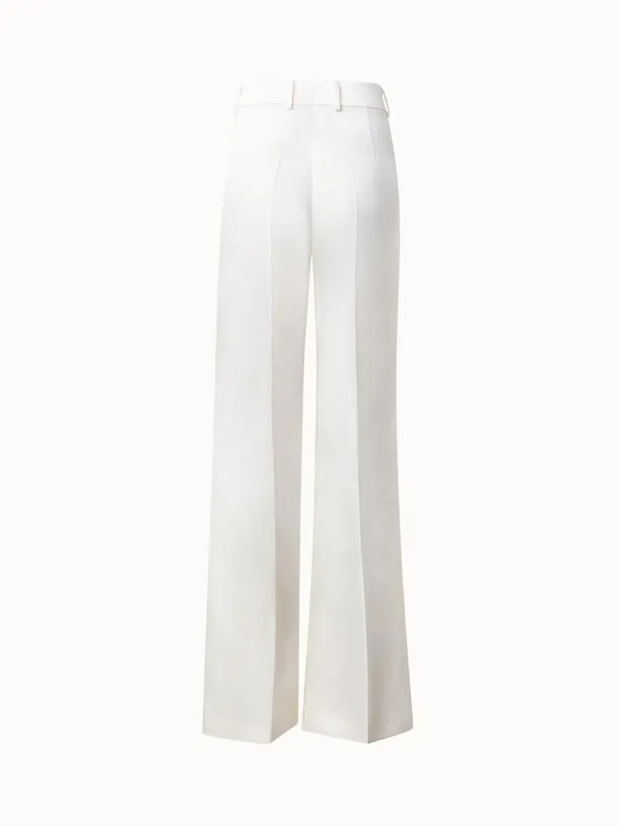 Wide Straight Leg Pants In Wool Satin Ivory Women Akris Pants