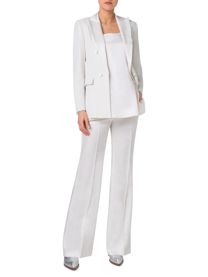 Wide Straight Leg Pants In Wool Satin Ivory Women Akris Pants