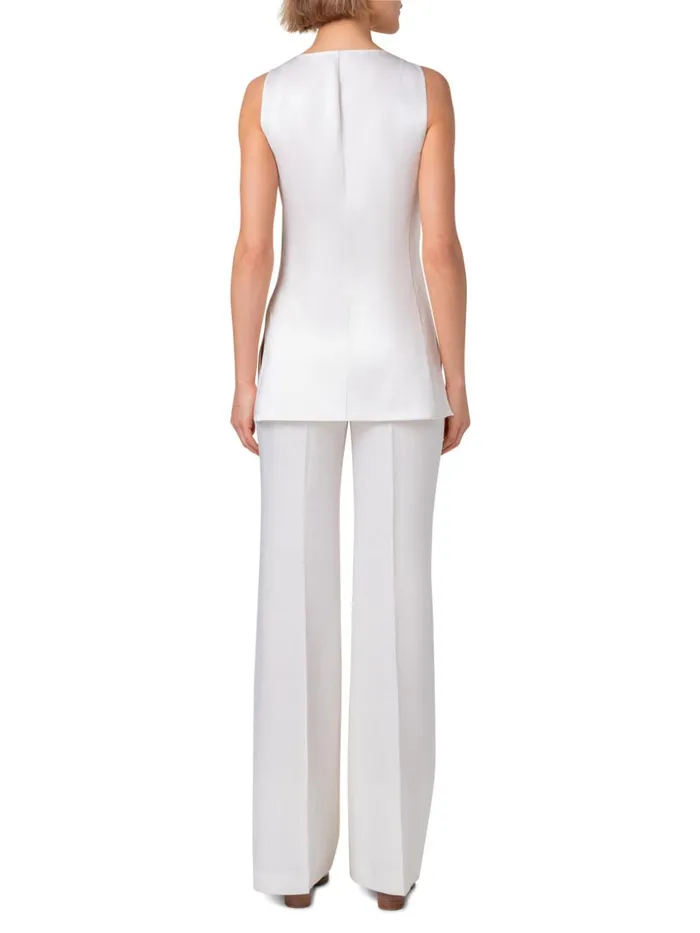 Wide Straight Leg Pants In Wool Satin Ivory Women Akris Pants