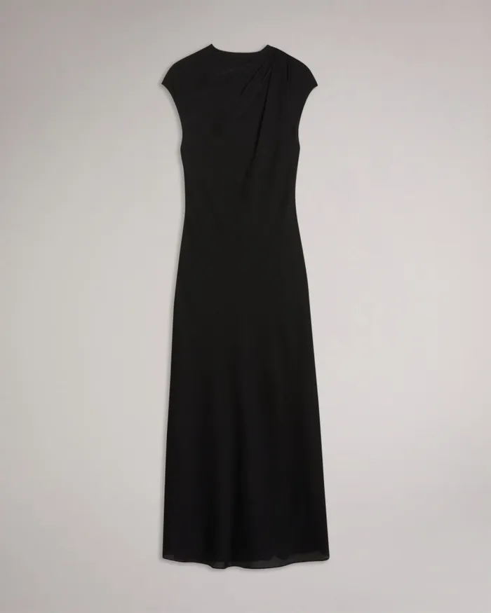 Women AKANE 8211 Draped Satin Midaxi Dress Black Ted Baker Dresses
