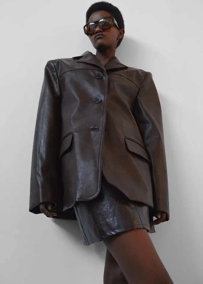 Women Alessandra Faux Leather Mini Skirt 8211 Brown The Frankie Shop Bottoms
