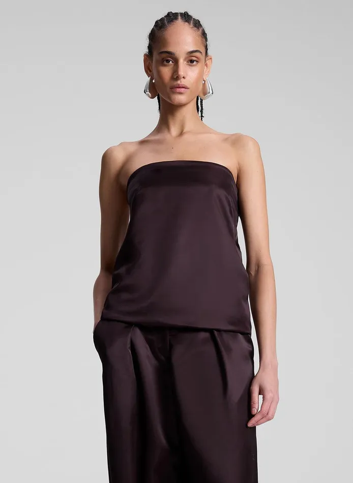 Women Ani Strapless Satin Top Chocolate Plum ALC Tops