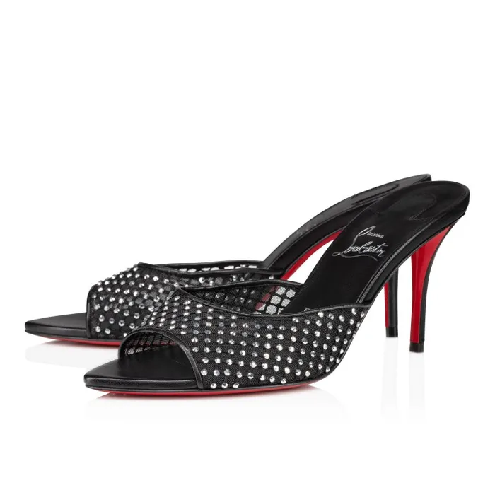 Women Apostropha Mule Mesh Strass 80 Mm Mules 8211 Mesh Nappa Leather And Strass 8211 Black Christian Louboutin Sandals and Slides
