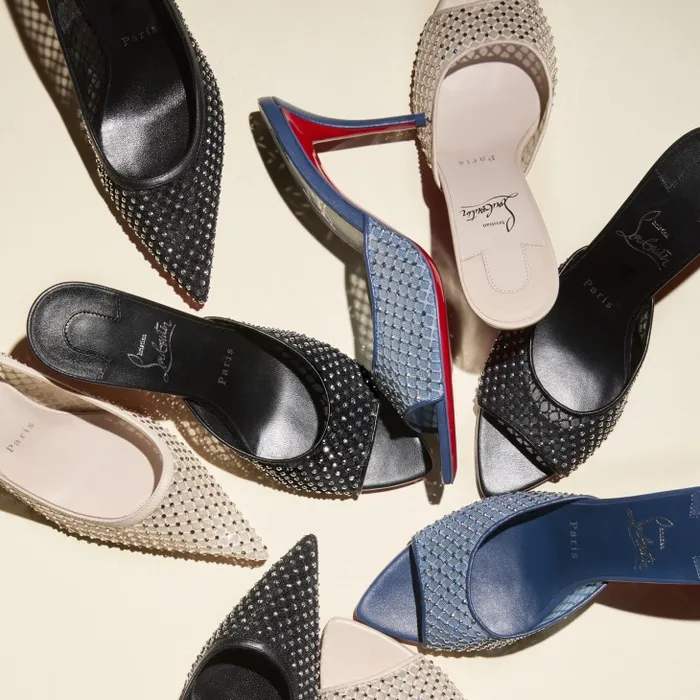 Women Apostropha Mule Mesh Strass 80 Mm Mules 8211 Mesh Nappa Leather And Strass 8211 Black Christian Louboutin Sandals and Slides