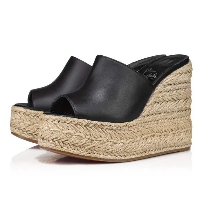 Women Ariella Zeppa 130 Mm Espadrilles 8211 Calf Leather 8211 Black Christian Louboutin Mules