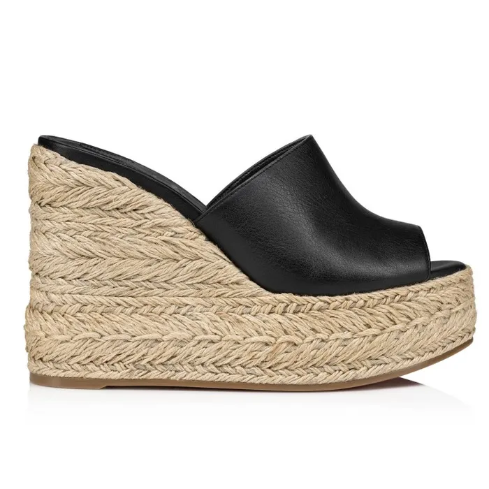 Women Ariella Zeppa 130 Mm Espadrilles 8211 Calf Leather 8211 Black Christian Louboutin Mules