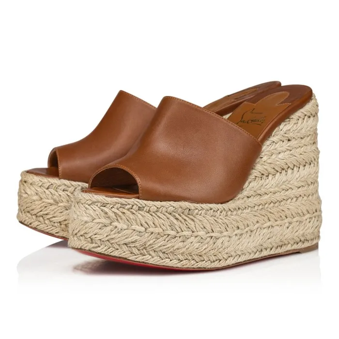 Women Ariella Zeppa 130 Mm Espadrilles 8211 Calf Leather 8211 Cuoio Christian Louboutin Platforms