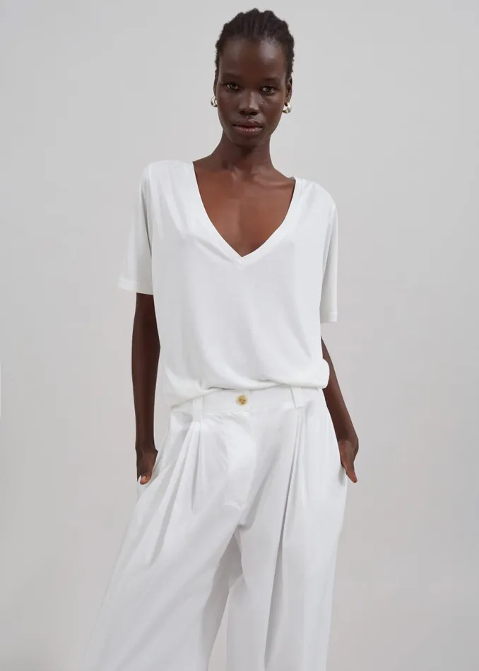 Women Asten VNeck TShirt 8211 White The Frankie Shop Tops