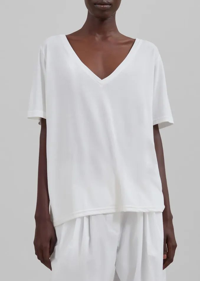 Women Asten VNeck TShirt 8211 White The Frankie Shop Tops