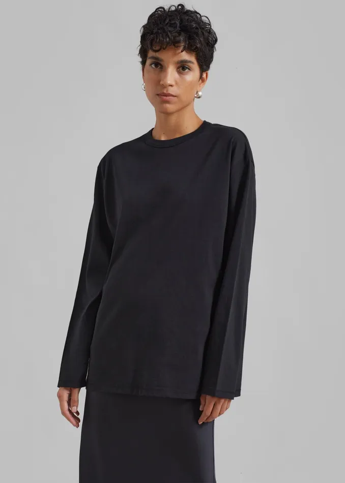 Women Bennett Long Sleeves Tee 8211 Black The Frankie Shop Tops