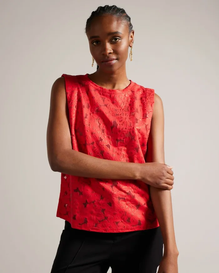 Women BETTYAN 8211 Devor Floral Boxy Fit Top Red Ted Baker Tops and Blouses Women BETTYAN 8211 Devor Floral Boxy Fit Top Red Ted Baker Tops and Blouses