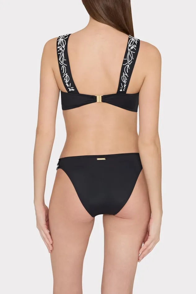 Women Bikinis Milly Beaded Applique Shoulder Draped Bikini Top Black Women Bikinis Milly Beaded Applique Shoulder Draped Bikini Top Black