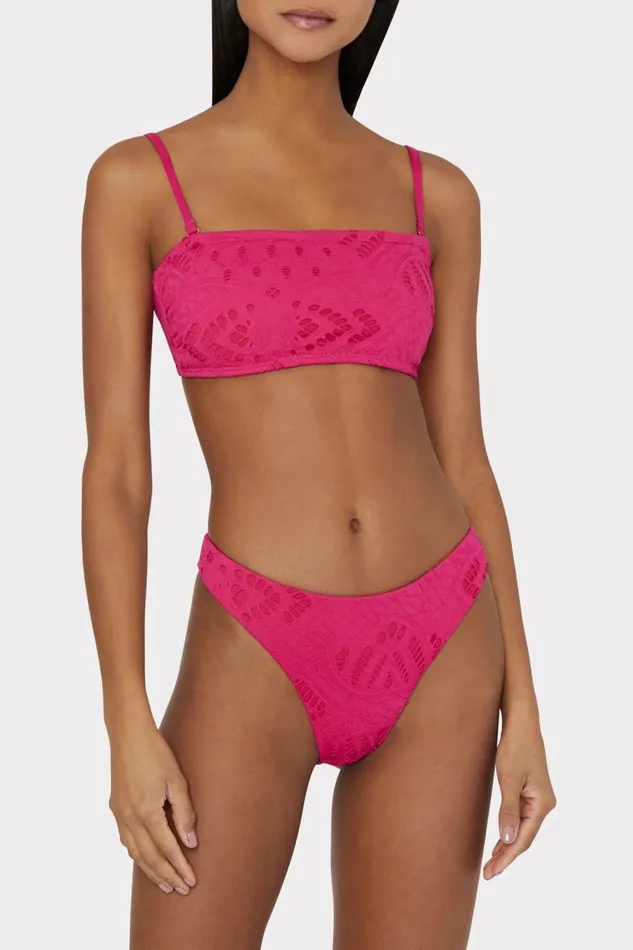 Women Bikinis Milly Lace Eyelet Bandeau Bikini Top Pink