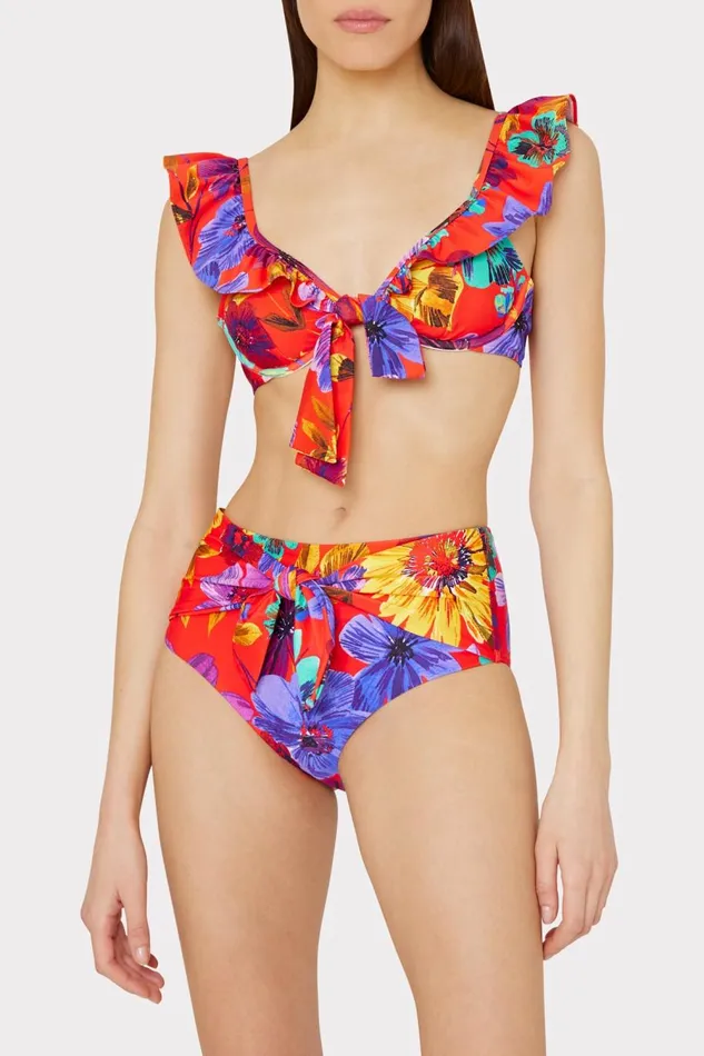 Women Bikinis Milly Tie Bikini Bottom Red Multi Women Bikinis Milly Tie Bikini Bottom Red Multi