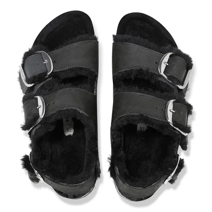 Women Birkenstock BackAnkleStrap Milano Big Buckle Shearling Black
