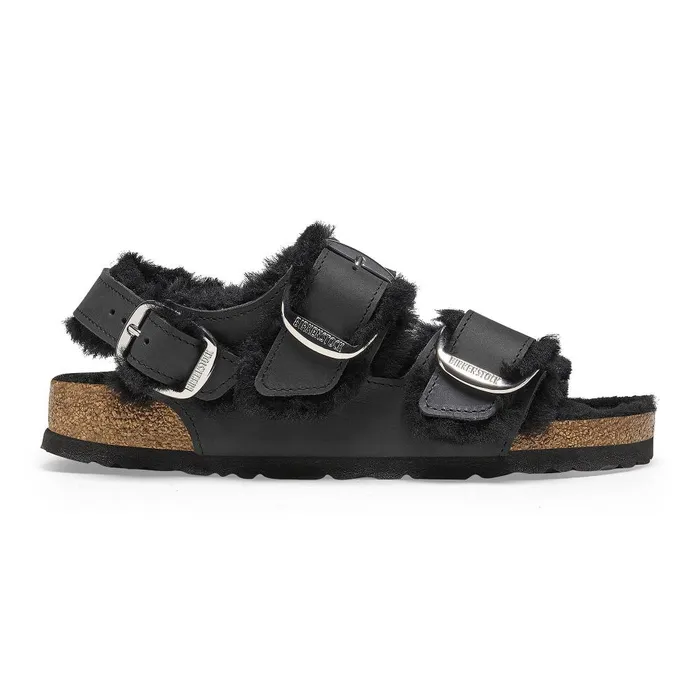 Women Birkenstock BackAnkleStrap Milano Big Buckle Shearling Black