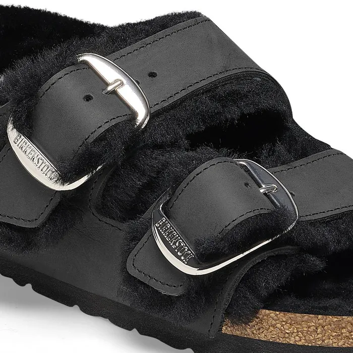 Women Birkenstock BackAnkleStrap Milano Big Buckle Shearling Black