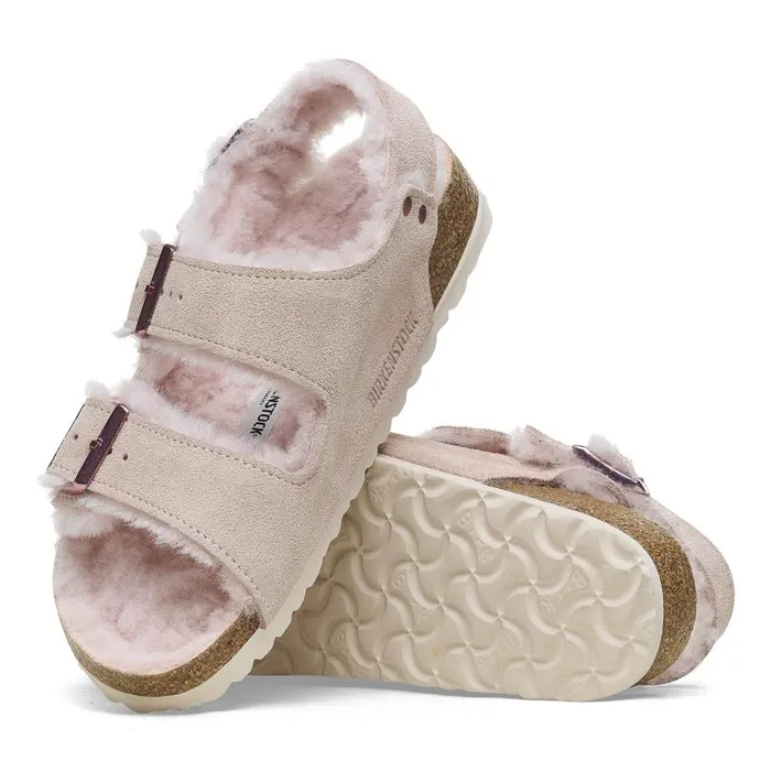 Women Birkenstock BackAnkleStrap Milano Suede Shearling Light Rose