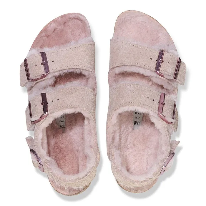 Women Birkenstock BackAnkleStrap Milano Suede Shearling Light Rose
